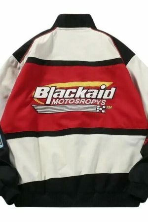 Y2K Streetwear Racing Jacket with Oversized Embroidery