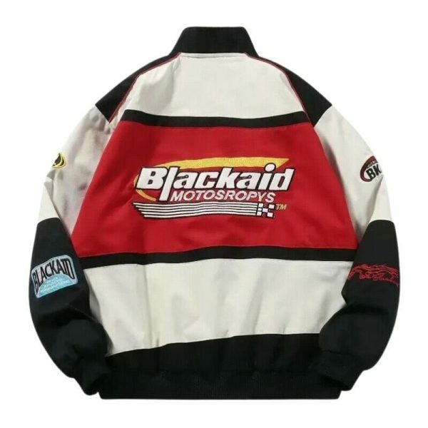 Y2K Streetwear Racing Jacket with Oversized Embroidery