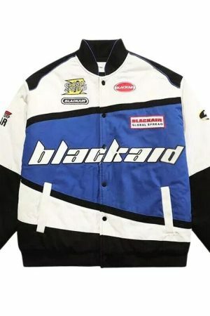 Y2K Streetwear Racing Jacket with Oversized Embroidery