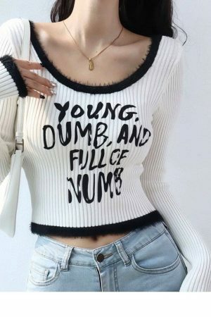 Y2K Streetwear Ribbed Crop Top, Harajuku Japanese Tee