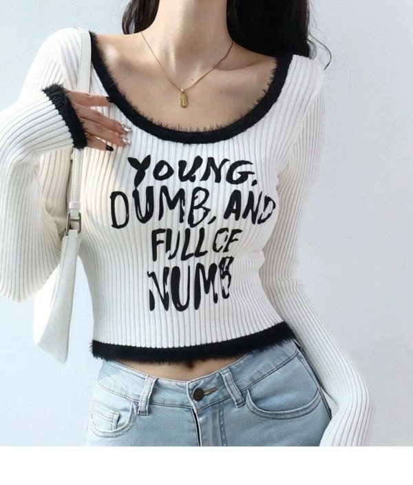 Y2K Streetwear Ribbed Crop Top, Harajuku Japanese Tee