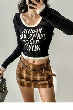 Y2K Streetwear Ribbed Crop Top with Japanese Harajuku Aesthetic