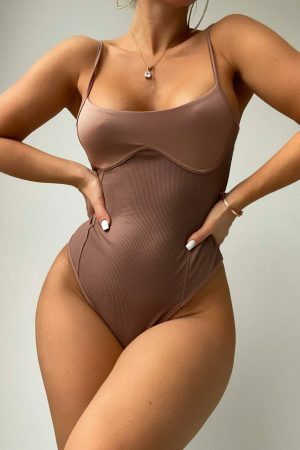 Y2K Streetwear Rose Tan Corset Bodysuit