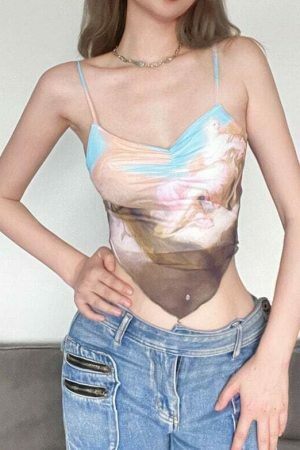 Y2K Streetwear Seaside Contrast Color Halter Vest for Fashionable Girls and Women