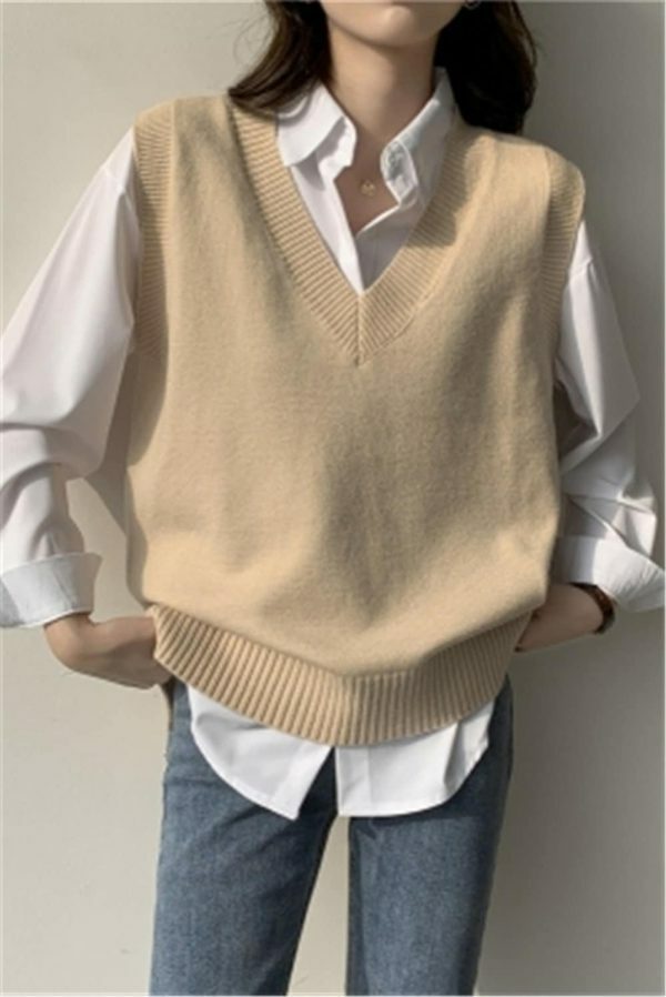 Y2K Streetwear Sleeveless Sweater Vest, Vintage V-Neck Top