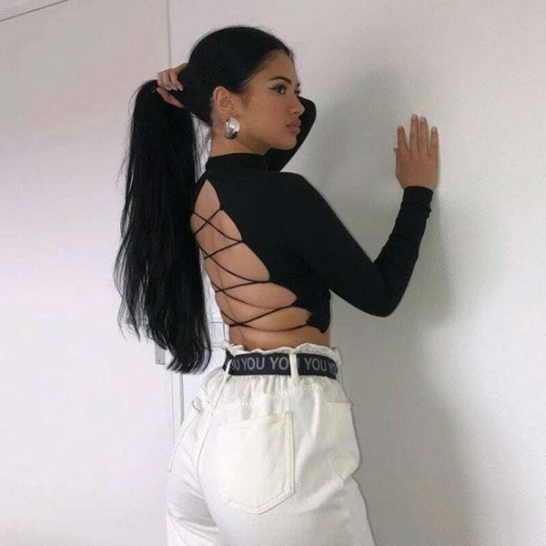 Y2K Streetwear Turtleneck Crop Top for Women