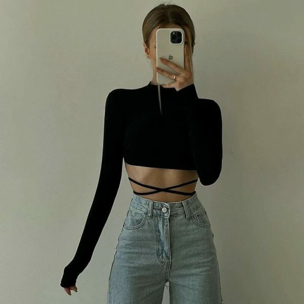 Y2K Streetwear Turtleneck Crop Top for Women