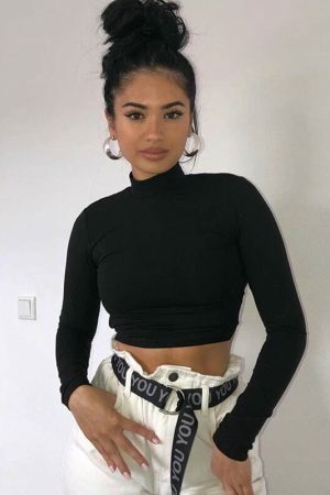 Y2K Streetwear Turtleneck Crop Top for Women