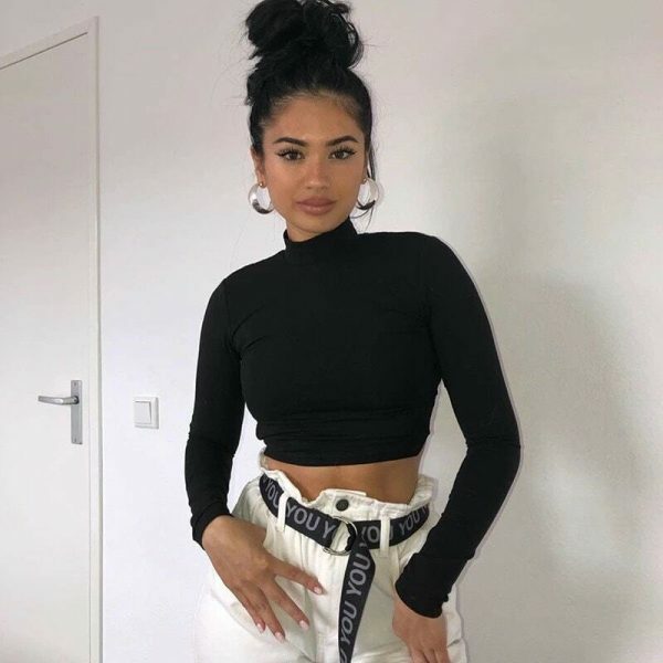 Y2K Streetwear Turtleneck Crop Top for Women