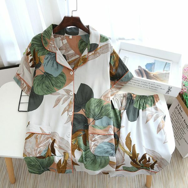 Y2K Streetwear Two-Piece Pajama Set for Women, Loose Fit Sleepwear with Short Sleeves, Printed Plus Size Home Attire