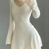 Y2K Streetwear V-Neck Irregular Hem Knit Dress Slim Fit