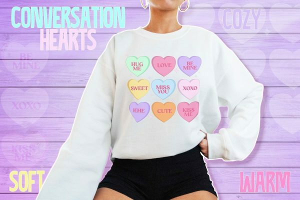 Y2K Streetwear Valentines Conversation Hearts Sweatshirt - Couples Cozy & Warm Aesthetic