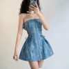 Y2K Streetwear Vintage Denim Pleated A-Line Dress