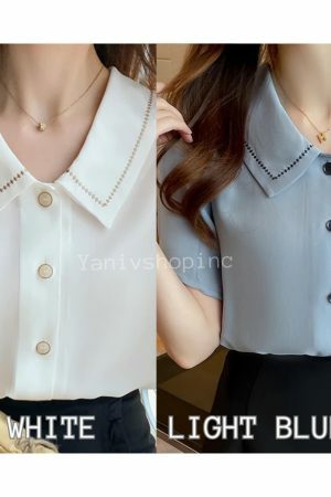 Y2K Streetwear White Chiffon Short Sleeve Blouse for Women