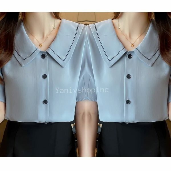 Y2K Streetwear White Chiffon Short Sleeve Blouse for Women