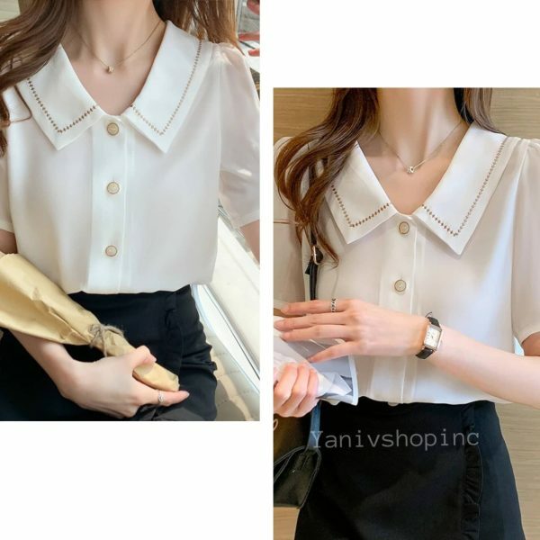 Y2K Streetwear White Chiffon Short Sleeve Blouse for Women