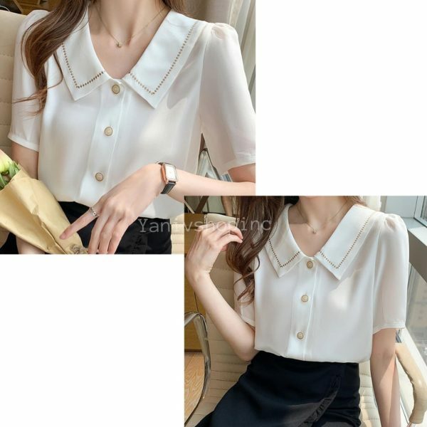 Y2K Streetwear White Chiffon Short Sleeve Blouse for Women