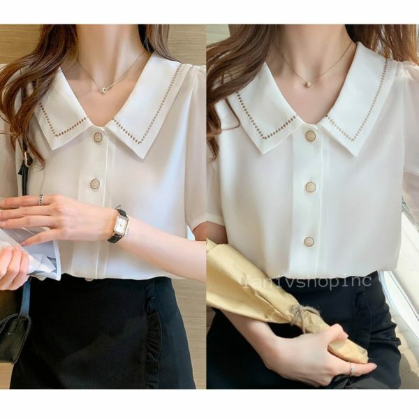 Y2K Streetwear White Chiffon Short Sleeve Blouse for Women