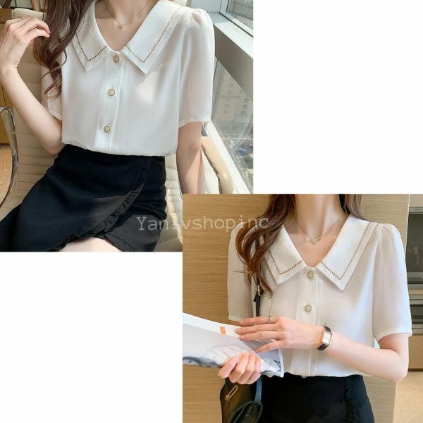 Y2K Streetwear White Chiffon Short Sleeve Blouse for Women