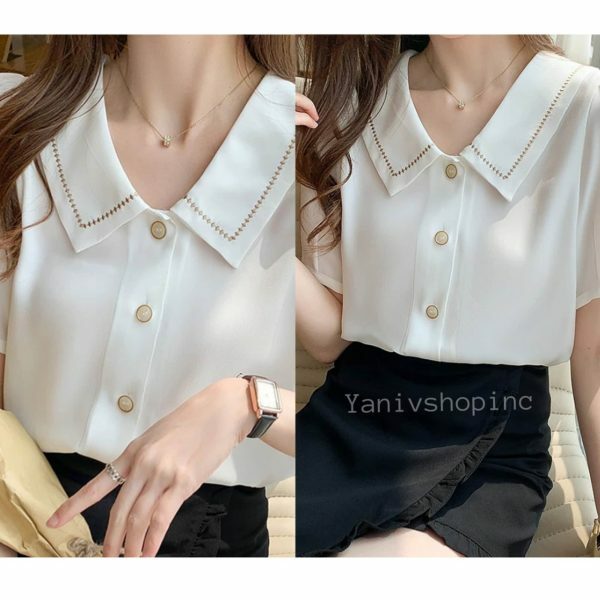 Y2K Streetwear White Chiffon Short Sleeve Blouse for Women