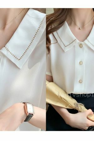 Y2K Streetwear White Chiffon Short Sleeve Blouse for Women