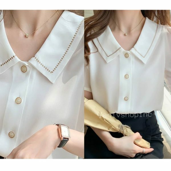 Y2K Streetwear White Chiffon Short Sleeve Blouse for Women