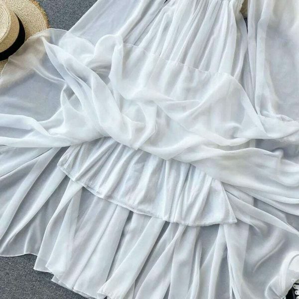 Y2K Streetwear White Chiffon Smocked Off-Shoulder Maxi Dress