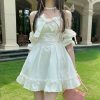 Y2K Streetwear White Fairy Off Shoulder Ruffle Dress Women