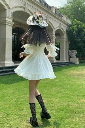 Y2K Streetwear White Fairy Off Shoulder Ruffle Dress Women