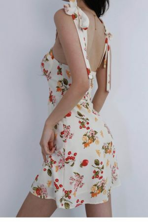 Y2K Streetwear White Floral Mini Tie Strap Chiffon Dress