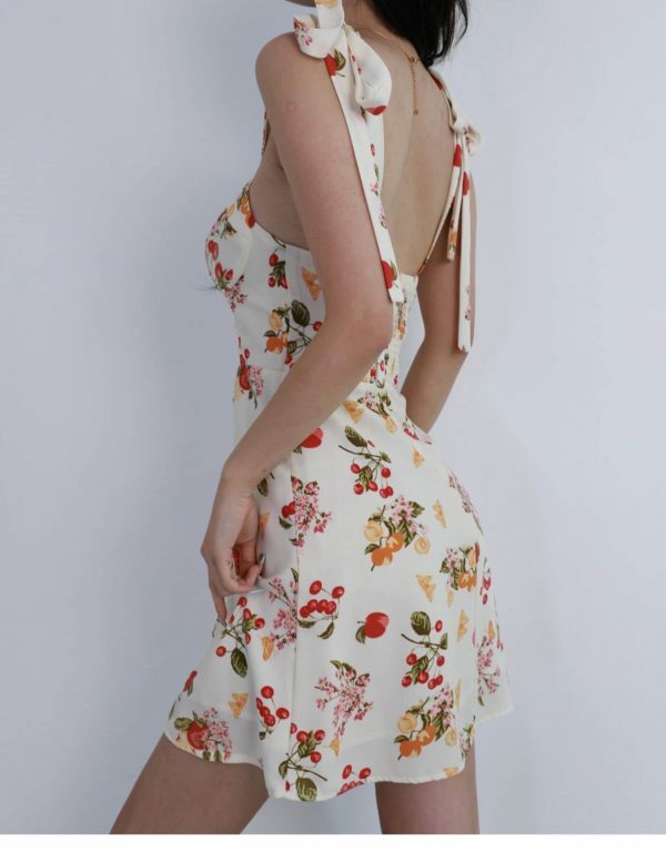 Y2K Streetwear White Floral Mini Tie Strap Chiffon Dress