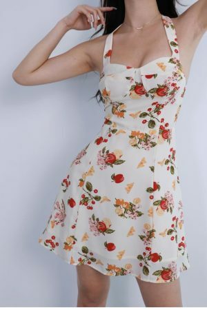 Y2K Streetwear White Floral Mini Tie Strap Chiffon Dress