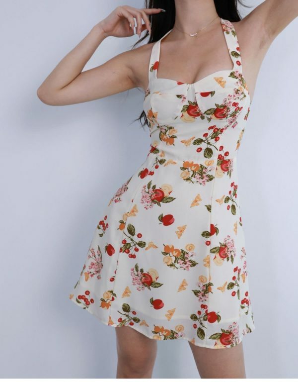 Y2K Streetwear White Floral Mini Tie Strap Chiffon Dress