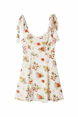 Y2K Streetwear White Floral Mini Tie Strap Chiffon Dress