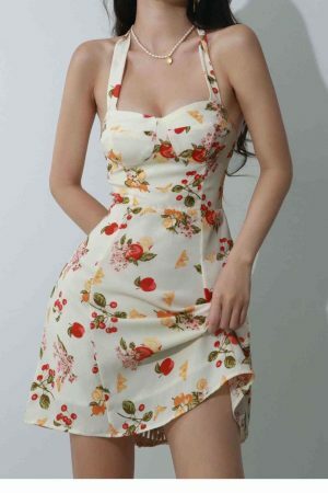 Y2K Streetwear White Floral Mini Tie Strap Chiffon Dress