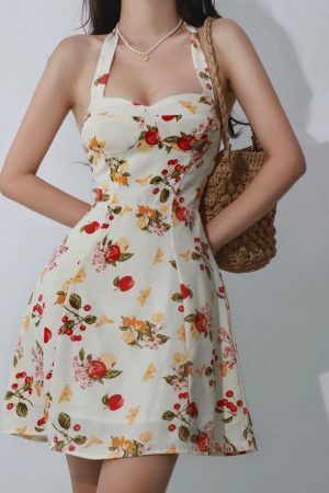 Y2K Streetwear White Floral Mini Tie Strap Chiffon Dress