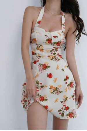 Y2K Streetwear White Floral Mini Tie Strap Chiffon Dress