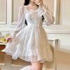 Y2K Streetwear White Lace Dress with Long Sleeves