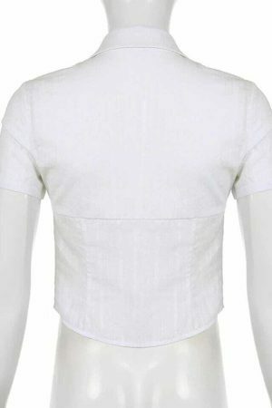 Y2K Streetwear White Thin Button-Up Blouse