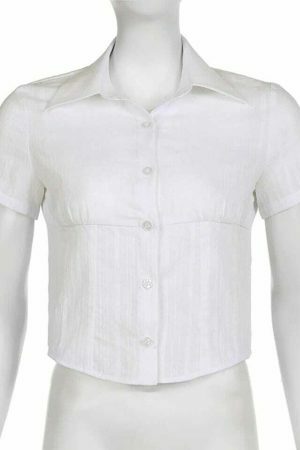 Y2K Streetwear White Thin Button-Up Blouse