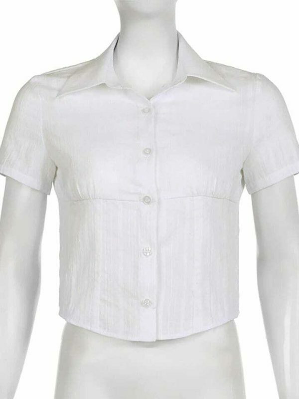 Y2K Streetwear White Thin Button-Up Blouse