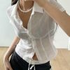 Y2K Streetwear White Thin Button-Up Blouse