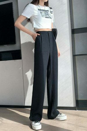 Y2K Streetwear Wide Leg High Waist Floor-Length Trousers