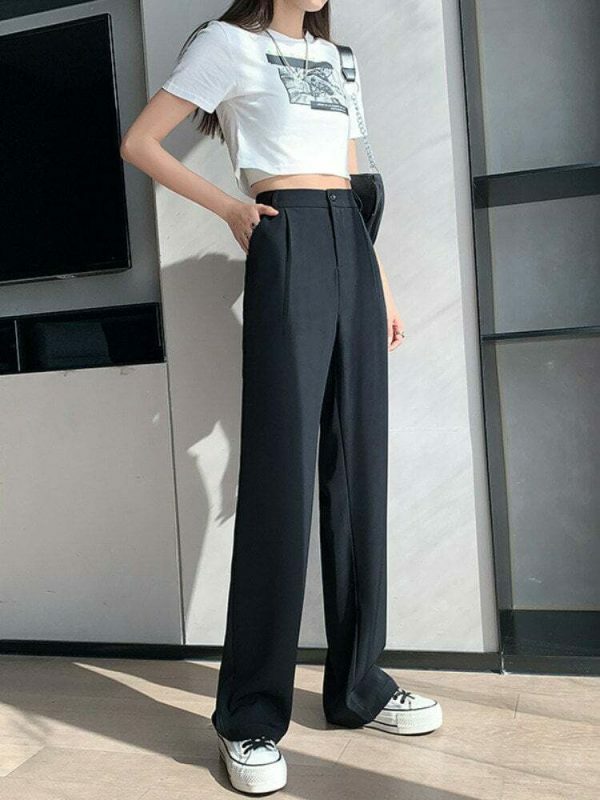 Y2K Streetwear Wide Leg High Waist Floor-Length Trousers