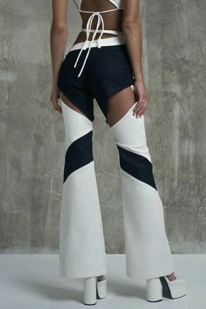 Y2K Streetwear Wide Leg Pants with Hollow Out Patchwork