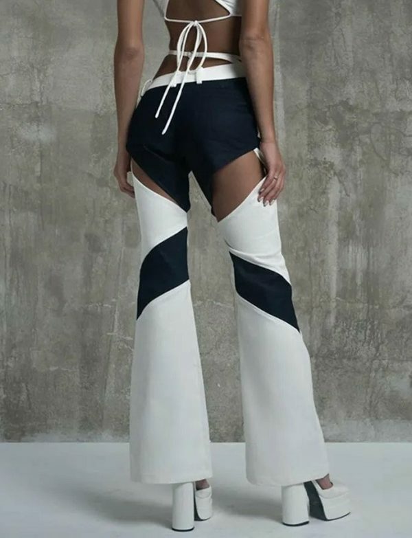 Y2K Streetwear Wide Leg Pants with Hollow Out Patchwork