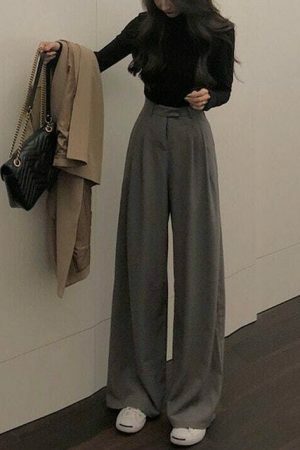 Y2K Streetwear Wide Leg Straight Suit Pants