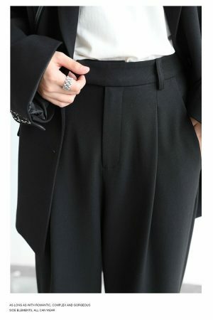 Y2K Streetwear Wide Leg Twill Suit Pants for Women