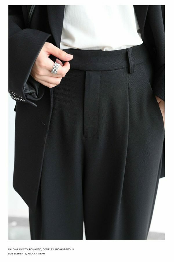 Y2K Streetwear Wide Leg Twill Suit Pants for Women