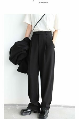 Y2K Streetwear Wide Leg Twill Suit Pants for Women